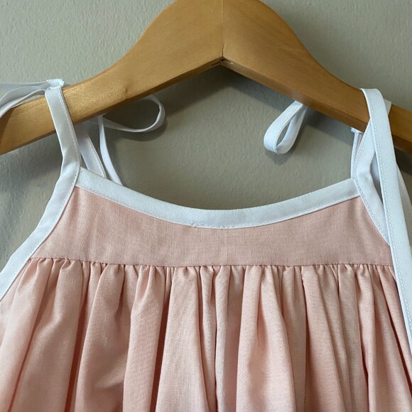 Handmade Children's Pink White 100% Cotton Tie Spaghetti Strap Dress - Picture 9 of 14